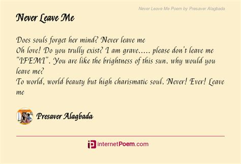 Never Leave Me Poem By Presaver Alagbada