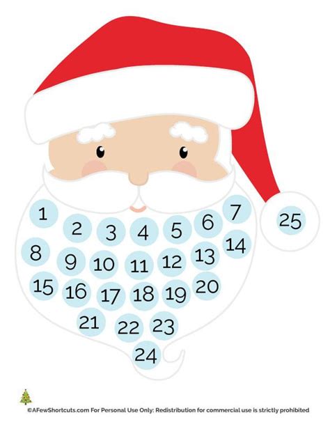 Santa Christmas Countdown Printable A Few Shortcuts