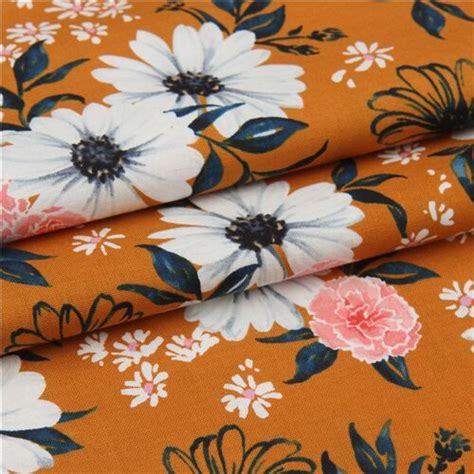 Robert Kaufman Brown Fabric With Daisy And Carnation Pattern Modes4u