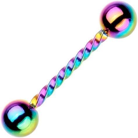 14 Gauge 58 Rainbow Ip Seriously Twisted Barbell Tongue Ring Tragus