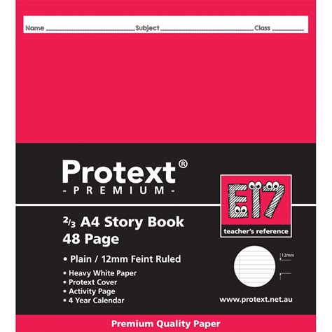 Znppp69211 Protext Premium Story Book 23 A4 Plain Ruled 12mm 48 Pg