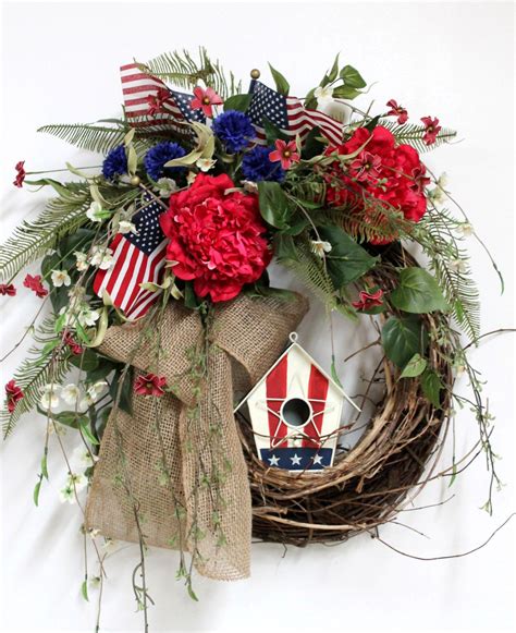 Patriotic Front Door Wreath American Birdhouse Fourth Of July