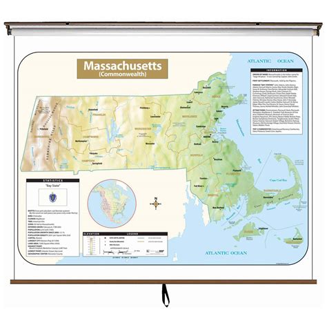 Massachusetts Large Shaded Relief Wall Map Shop Classroom Maps