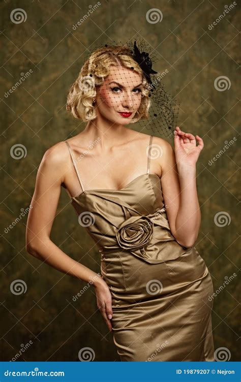 Beautiful Blond Woman Retro Portrait Stock Image Image Of People Glamour 19879207