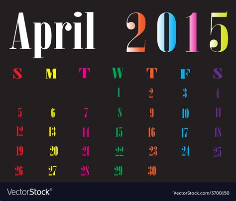 Calendar April 2015 Royalty Free Vector Image Vectorstock