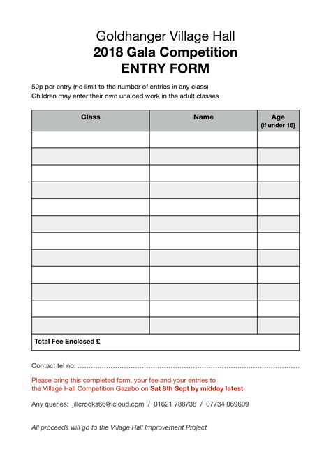 Entry Form Template Free