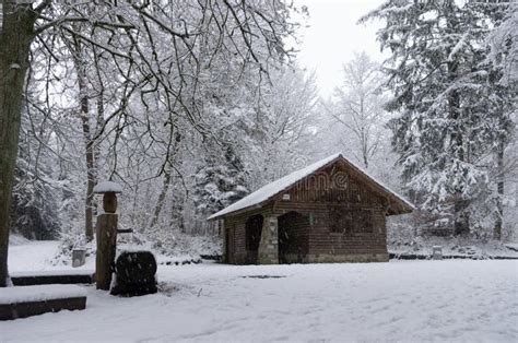 Wooden Forest Cabin In The Winter Covered In Snow Stock Image Image