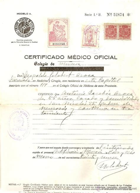 Certificado Médico Oficial Expedido En Murcia E Vendido En Venta