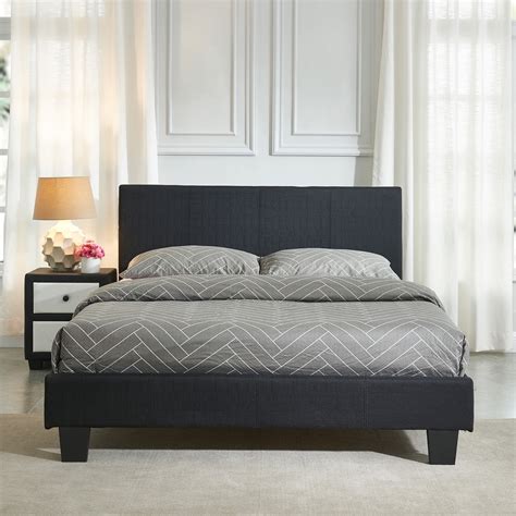 Double Upholstered Platform Bed Black Walmart Com