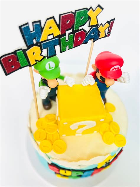 Super Mario Happy Birthday Cake Topper Double Sided Etsy