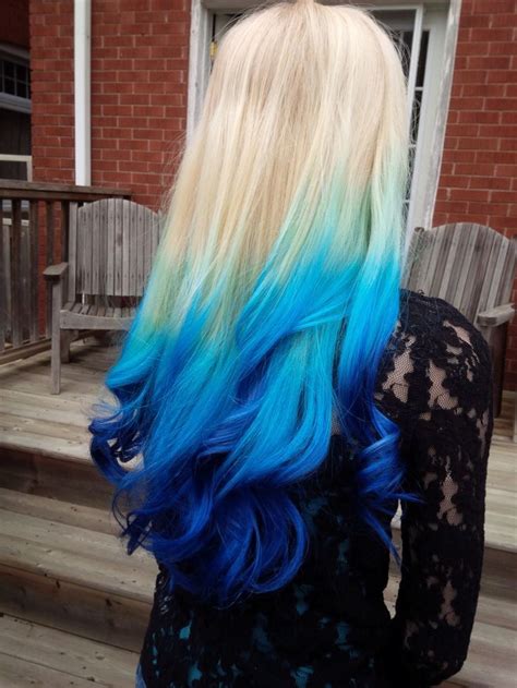 Platinum Blonde To Blue Ombre Blue Tips Hair Hair Color Blue Blonde