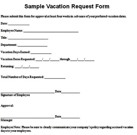vacation request form template mous syusa