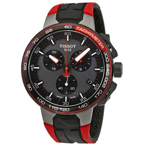 tissot t race chronograph black dial red silicone men s watch t111 417 37 441 01 7611608282052