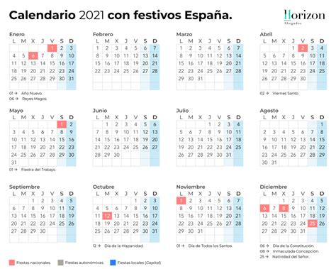 Calendario Laboral 2021 Festivos Nacionales Y Autonómicos Horizon