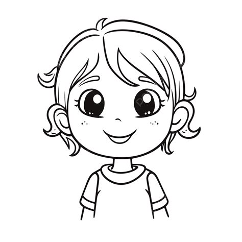 Cute Girl Coloring Page For Children Outline Sketch Drawing Vector