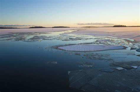 Winter Short Day In Scandinavia Floating Ice On Lake Malaren Vasteras