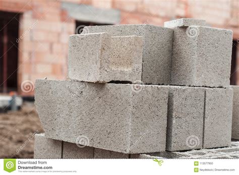 Cement Bricks Pile in Construction Site Stock Photo - Image of