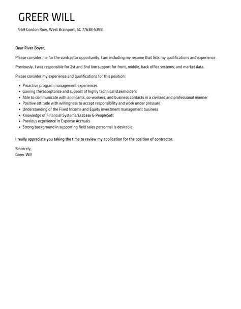 Contractor Cover Letter Velvet Jobs