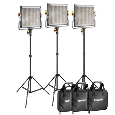 Neewer 3 Packs Dimmable Bi Color 480 Led Video Light And Stand Lighting