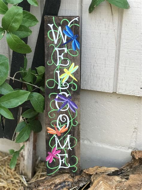 Dragonfly Welcome Sign Wooden Welcome Signs Spring Crafts Door