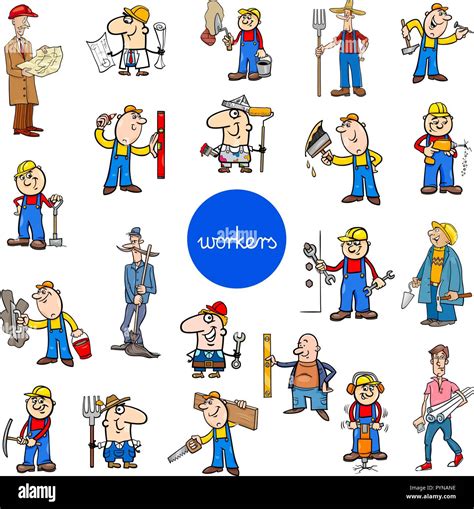 Cartoon Illustration Of Funny Manual Workers At Work Characters Large