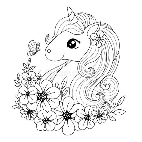 Cute Little Magical Unicorn Surrounded By Flowers And Butterflies
