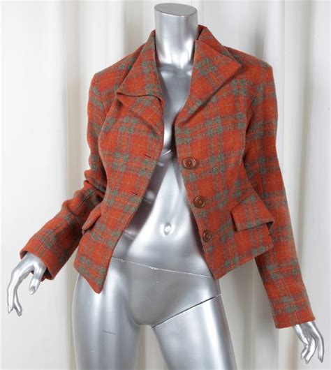 Vivienne Westwood Womens Red Orange Wool Plaid Blazer Jacket Coat Us 6