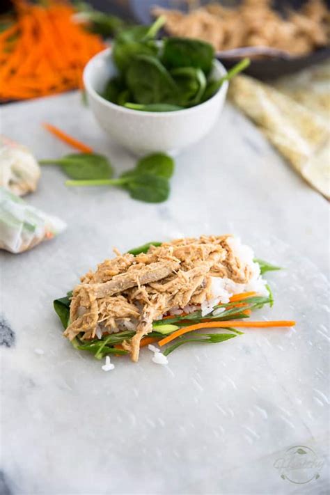 Don't worry, the combination of the pork and chicken in this dish will make vegetables more delicious. Chicken Spring Rolls with Creamy Peanut Sauce • The Healthy Foodie