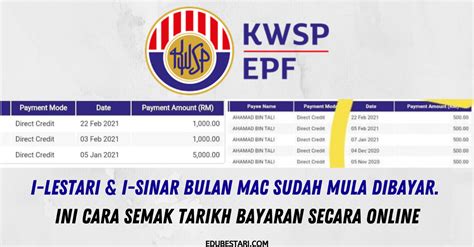 Apabila pengaktifan telah dibuat, pelbagai urusan yang berkaitan kwsp boleh dibuat antaranya semak penyata kwsp terkini dan setahun. i-Lestari & i-Sinar Bulan Mac Sudah Mula Dibayar. Ini Cara ...