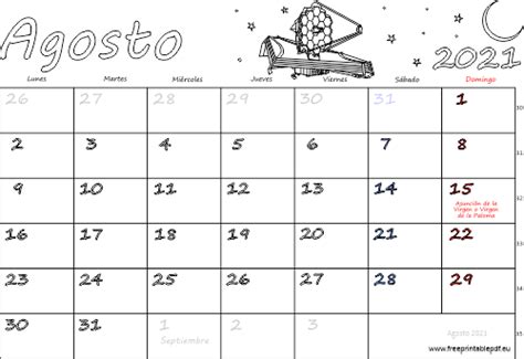 Plantilla Calendario Agosto 2021 Para Imprimir Pdf Ri
