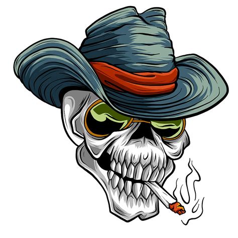 Cowboy skull in a western hat and a pair of gun revolver handgun six shooter pistols drawn in a vintage retro woodcut etched or. Vector Illustration Of Cowboy Skull Cartoon Style Digital ...