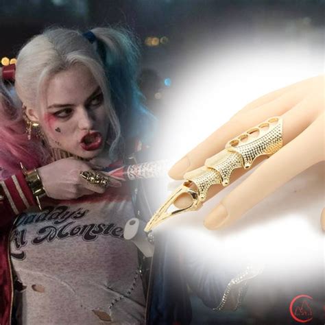 Suicide Squad Batman Harley Quinn Cosplay Golden Bone Ring Can Be Bent