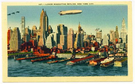 New York City Lower Manhattan Skyline Vintage Postcard Architektur