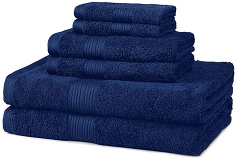 Navy blue grey white bold stripe crosshatch bath towel set. AmazonBasics Fade-Resistant Cotton 6-Piece Towel Set, Navy ...