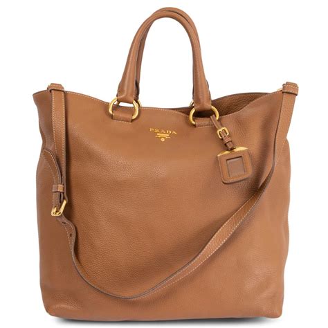 prada shopping tote bag brown leather phenix daino