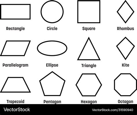 Geometric shapes with labels set 12 basic Vector Image