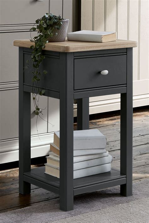 Next Hampton Slim 1 Drawer Bedside Table Grey Small Bedside Table