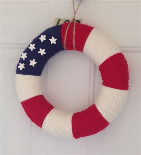 American Flag Yarn Wreath 4th Of July Wreath Yarn Wreath Etsy