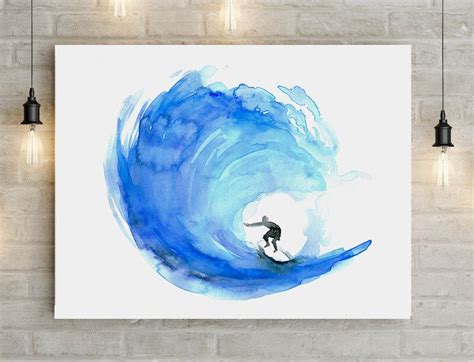 Surf Art Wave Watercolor Painting Poster Print Big Size Surf
