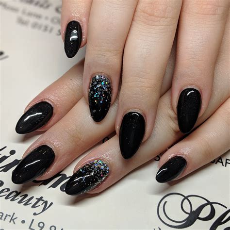 Black Acrylic Nails With Gel Polish And Glitter Blend Sparkle Acrylic