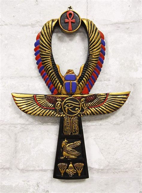 Ebros Egyptian Golden Ankh Scarab Maat And Eye Of Horus Wall Decor Figurine 8 H Egypt Concept