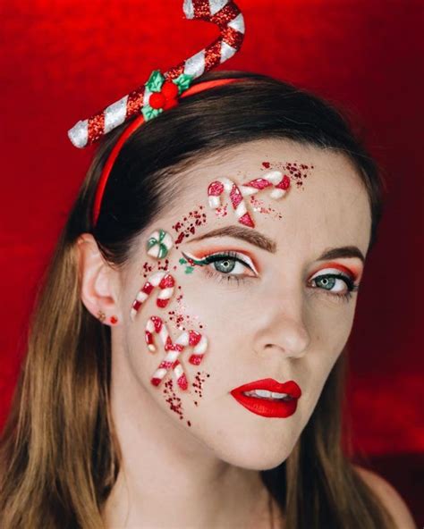 Cute Candy Cane Christmas Makeup Look Christmasmakeup Christmas2018