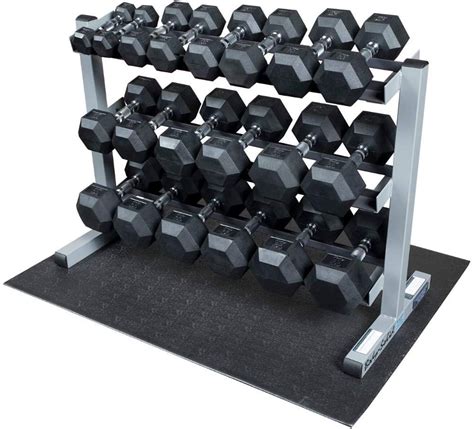 Cap Rubber Hex Dumbbell Set With 2 Tier Horizontal Racks And Mat