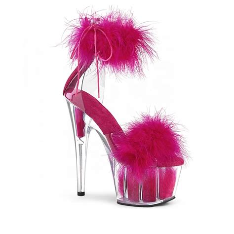 Hot Pink 7 Ankle Cuff Dance Shoes Sandals Fur Lace Up Stripper Shoes