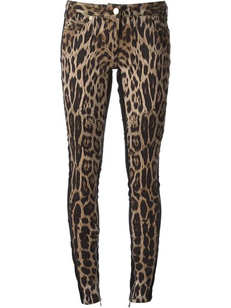 roberto cavalli leopard print skinny jeans in beige nude and neutrals lyst