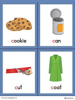 50 words that begin with the letter c. Letter C Words and Pictures Printable Cards: Cookie, Can ...