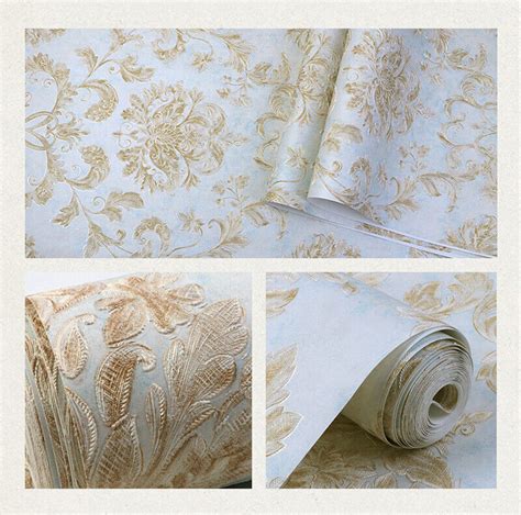10m Vintage Luxury Gold Damask Wallpaper Deep Embossed Textured Non
