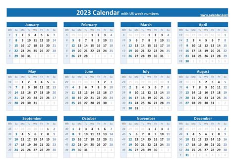 2023 Calendar With Week Numbers And Holidays Printable Form