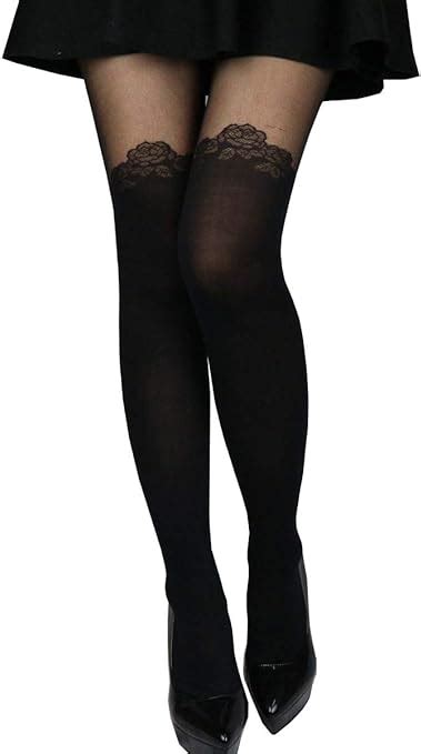 sexy fashion modern mock thigh high over knee sheer pantyhose stockings tights rose pattern at