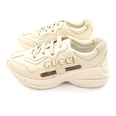 Gucci Junior Rhyton Logo Leather Sneaker Ivory Onu
